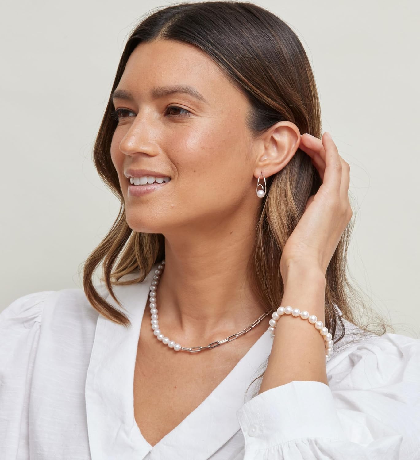 The Pearl Source White Freshwater Pearl Bracelet for Women - Cultured Pearl Bracelet with 14k Gold Plated Clasp with Genuine Cultured Pearls